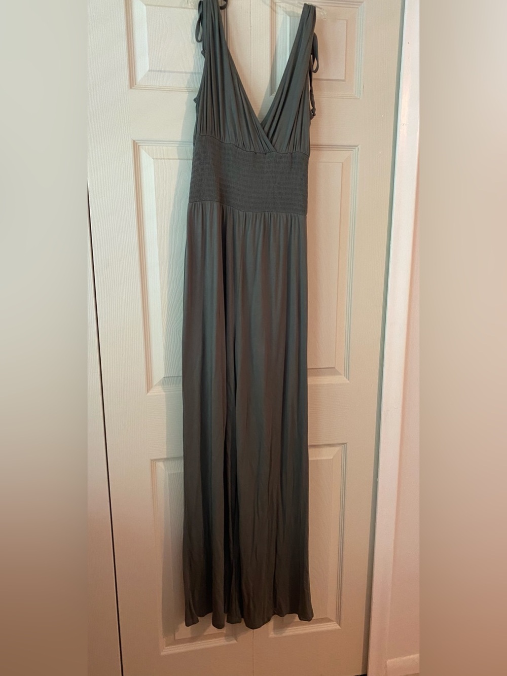 Olive Green Sleeveless Smocked-Waist Jumpsuit